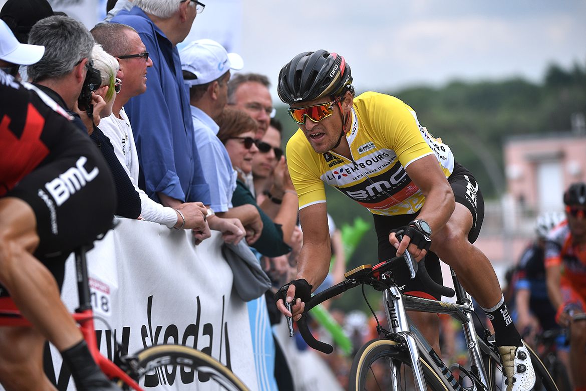 Greg Van Avermaet rounding a corner on the final stage of the Tour de Luxembourg