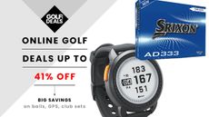 An array of products in front of an Online Golf deals banner