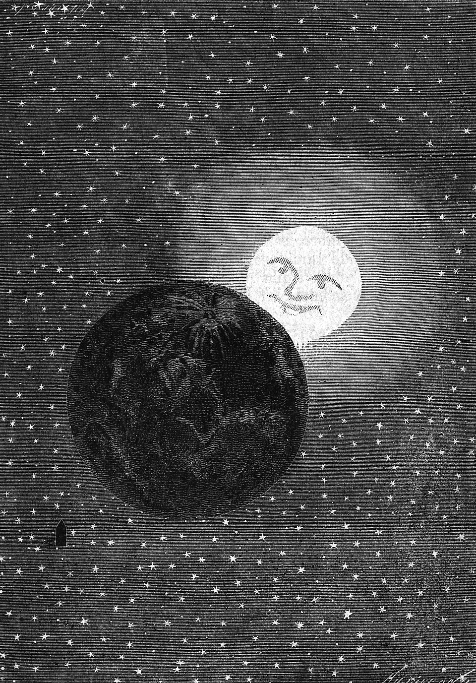 Ilustrações de 1869 "Ao redor da lua" de Júlio Verne, desenhado por Émile-Antoine Bayard e Alphonse de Neuville.