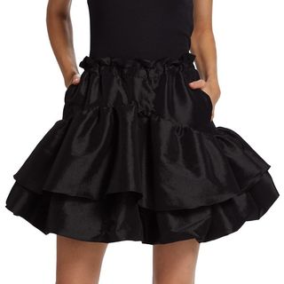 model wearing Kika Vargas Maye Bubble-Hem Taffeta Skirt