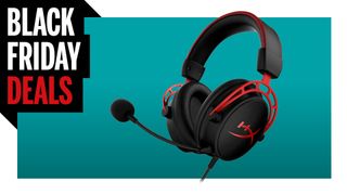 The HyperX Cloud Alpha gaming headset on blue.