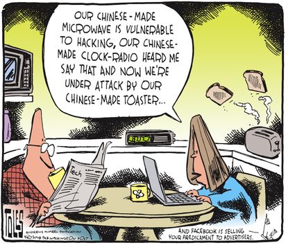 Political cartoon U.S. technology hacking made in China