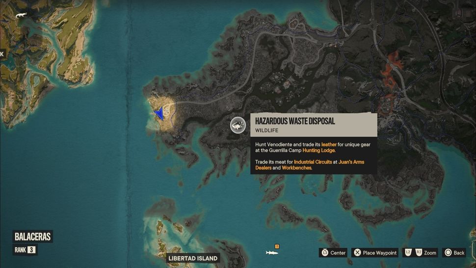 Легендарное животное Far Cry 6, Венодиенте, отмеченное на карте Валле-де-Оро