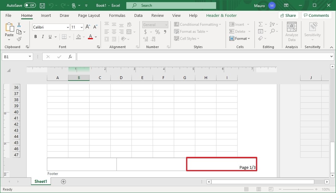 Excel edit footer