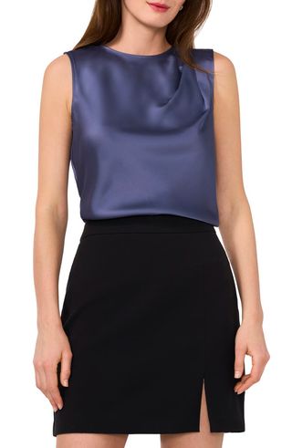 Single Pleat Sleeveless Satin Shell