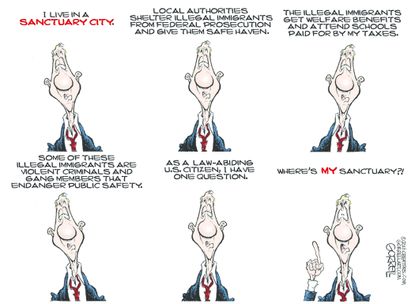 Political cartoon U.S. Sanctuary cities immigration