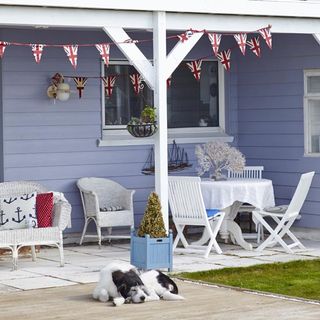 patio with colourful bunting