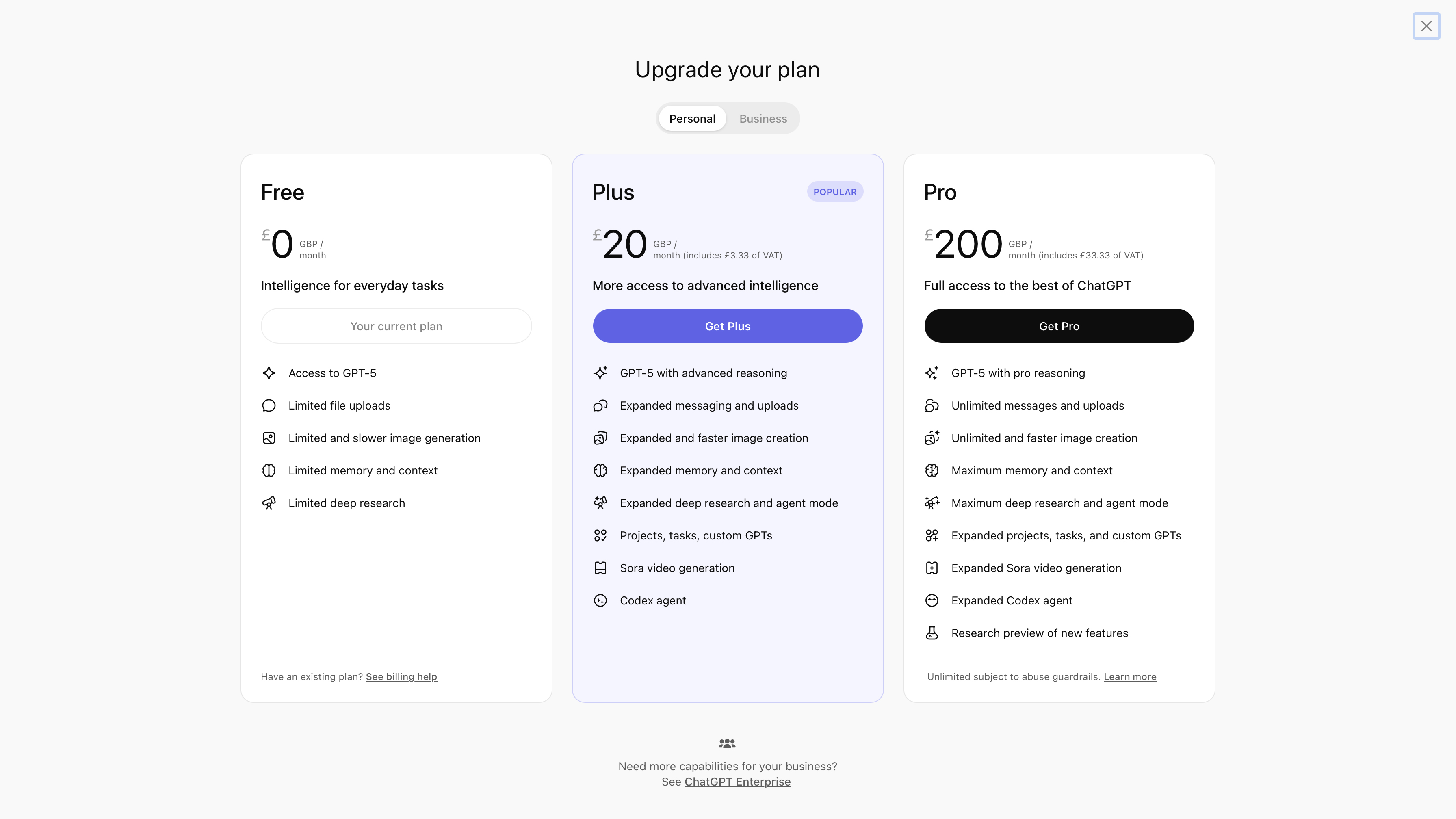Upgrade to ChatGPT Plus