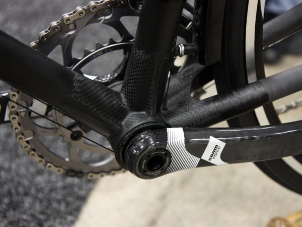 The uniquely Calfee carbon fiber bottom bracket shell is designed around PressFit 30 cups.
