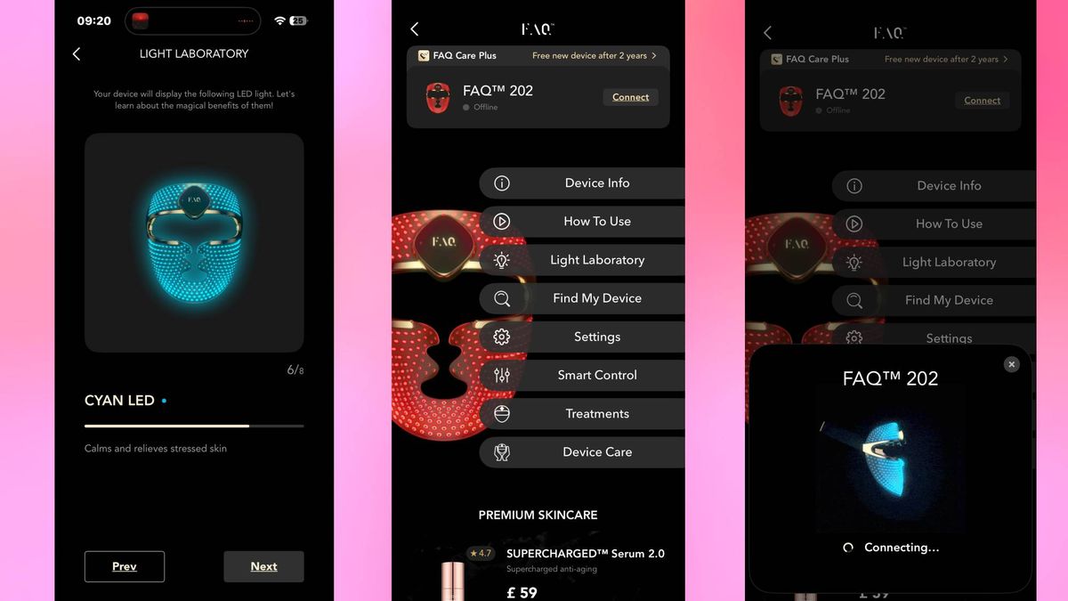 FOREO app with FAQ LED Face Mask connected