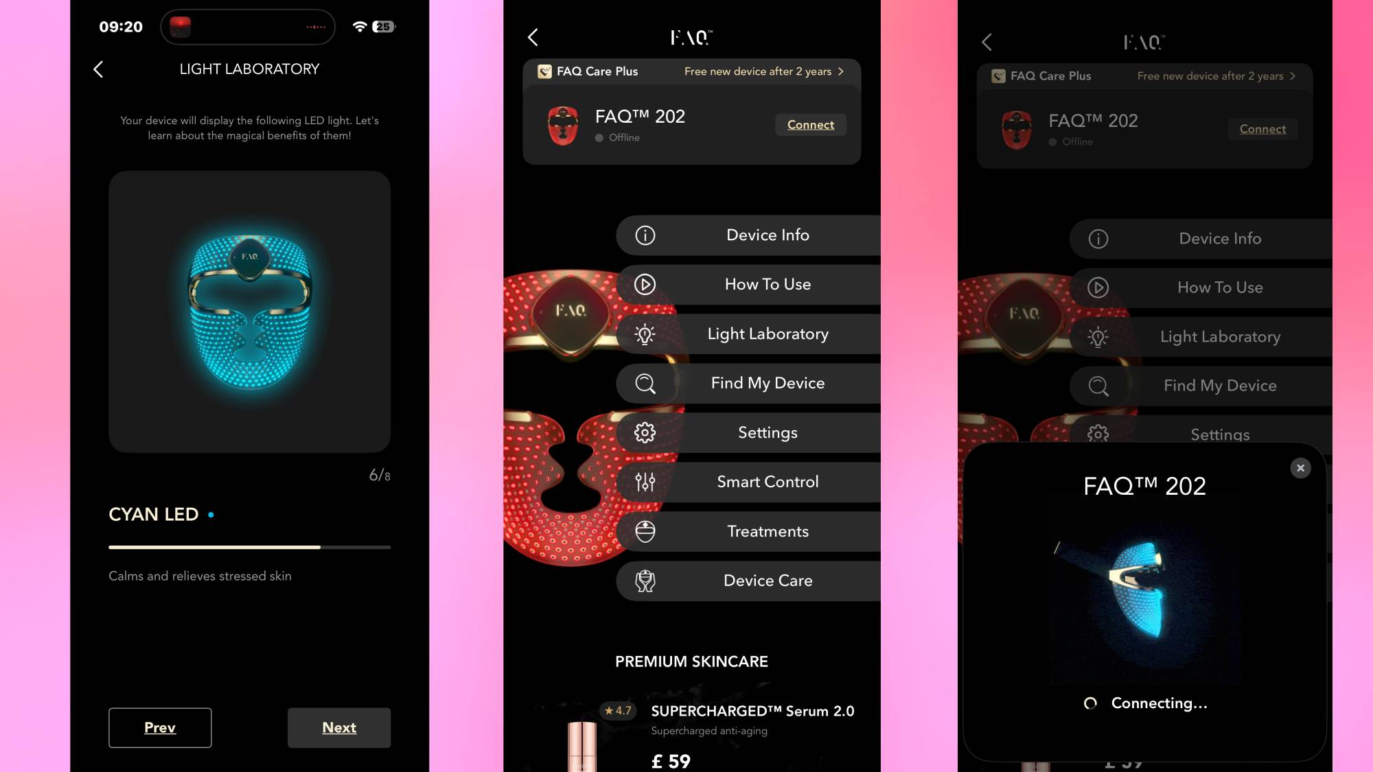FOREO app with FAQ LED Face Mask connected