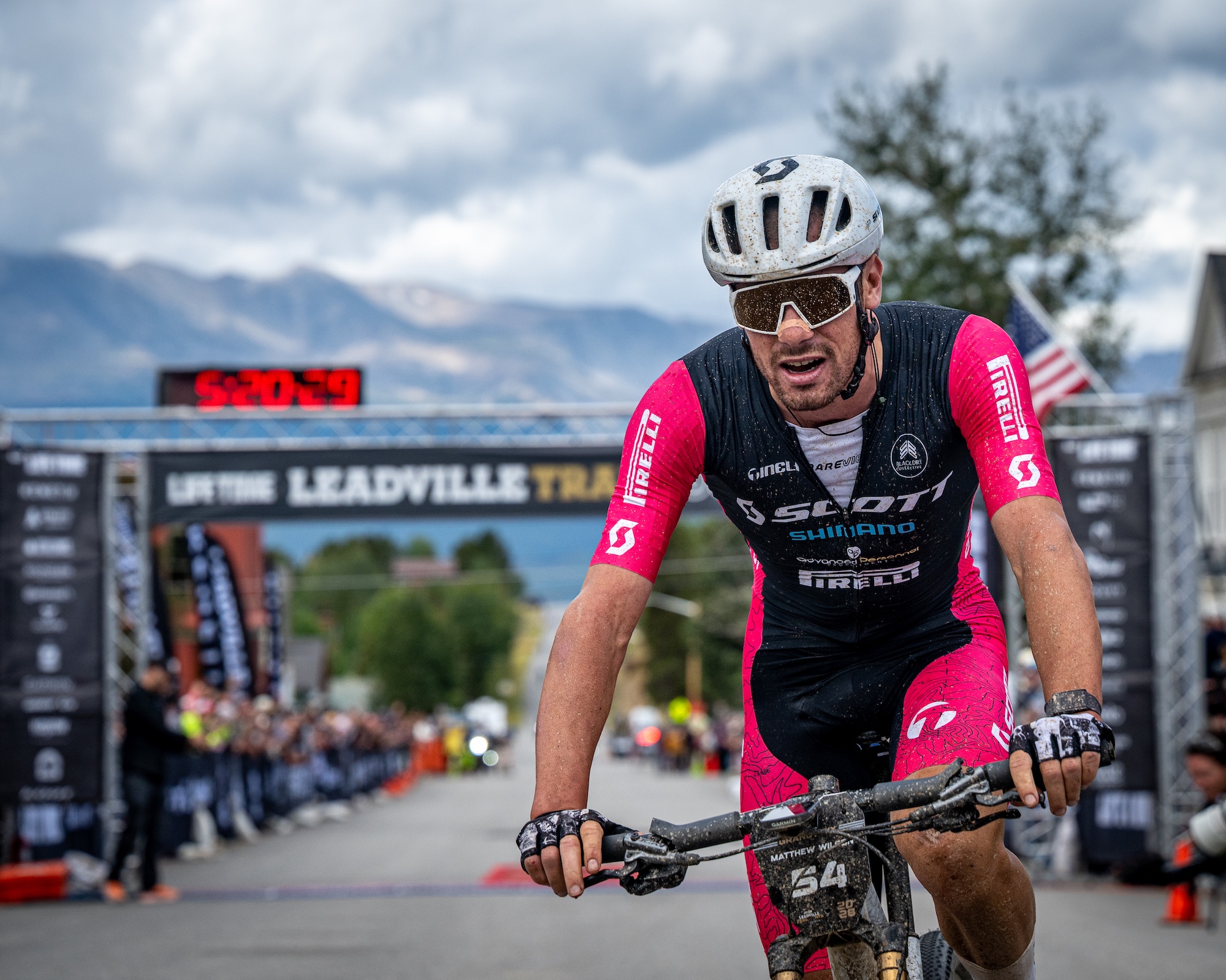 Matthew Wilson after crossing the line at the Life Time Leadville Trail 100 MTB