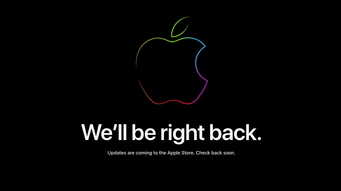 Apple Store image showing Apple logo and "We'll be right back" message