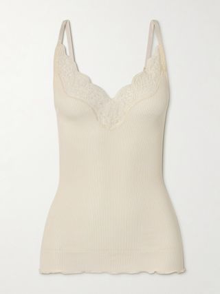 Lace-Trimmed Ribbed Silk-Jersey Tank Top