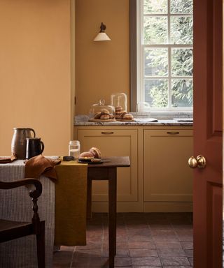 yellow painted kitchen