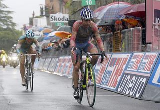 Damiano Cunego ( Lampre - Farnese Vini) crosses the line in second for stage 7 of the Giro d'Italia.