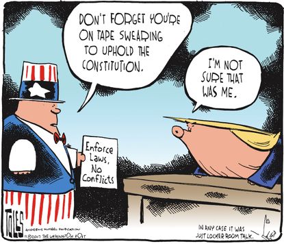 Political cartoon U.S. Trump presidency Access Hollywood tape
