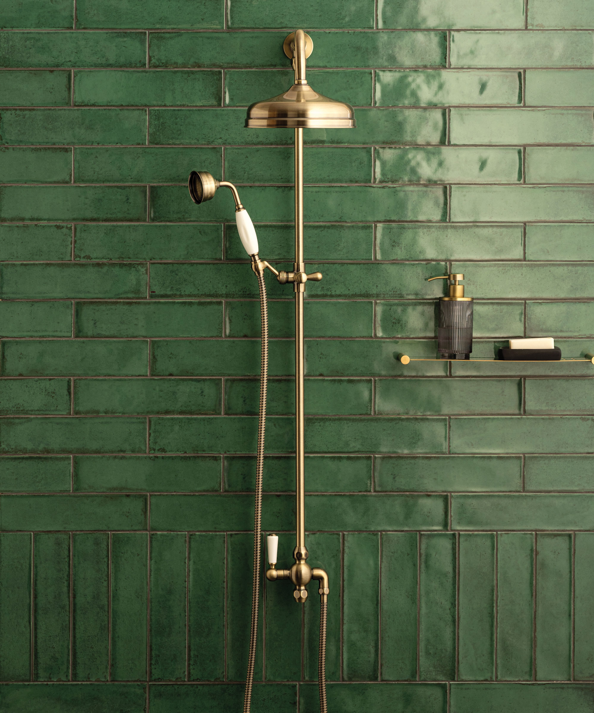 subway bathroom tile ideas with green metro tile