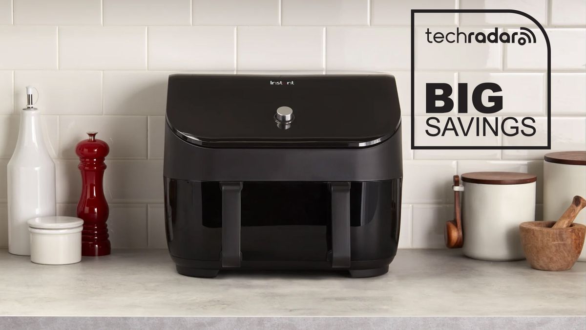 Instant Vortex VersaZone Air Fryer with &quot;Big Savings&quot; text in black