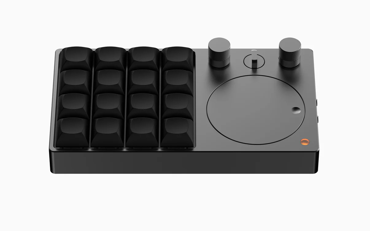 The various buttons, dials, and knobs on the Binepad BNK16