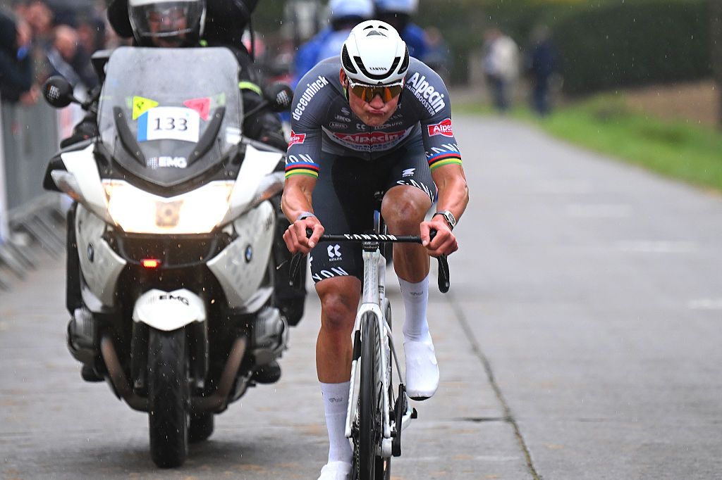 HARELBEKE BELGIUM MARCH 28 Mathieu Van Der Poel of Netherlands and Team Alpecin Deceuninck competes in the breakaway during the 68th E3 Saxo Bank Classic Harelbeke 2025 a 2088km one day race from Harelbeke to Harelbeke UCIWT on March 28 2025 in Harelbeke Belgium Photo by Tim de WaeleGetty Images