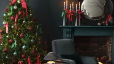 Christmas tree, mantel, candles