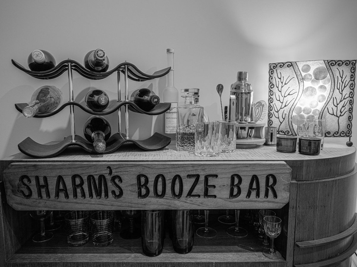 GFX50S II sample shot - black-and-white photo of a home bar