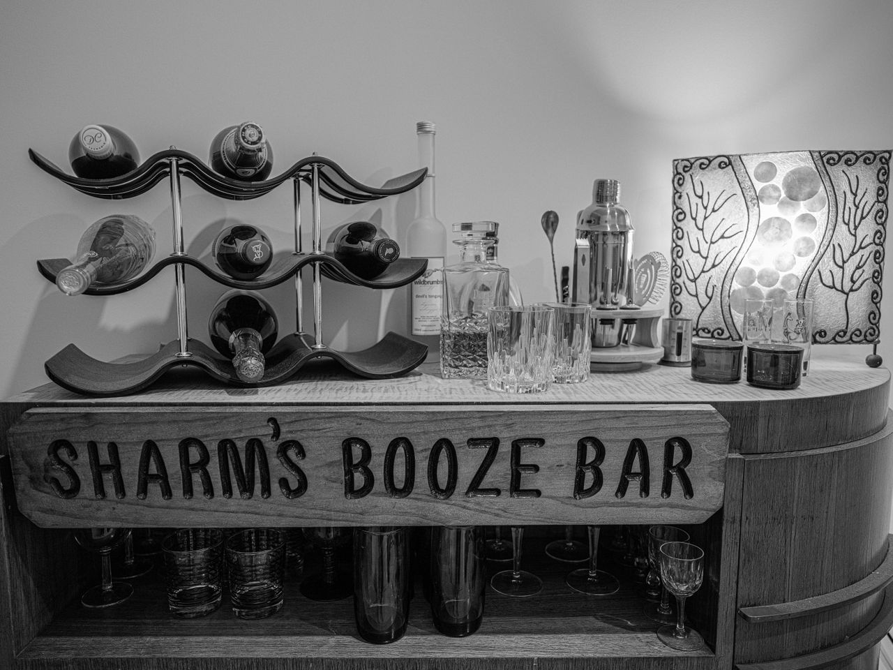 GFX50S II sample shot - black-and-white photo of a home bar