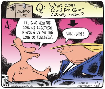 Political cartoon U.S. Trump Putin Russia investigation election meddling
