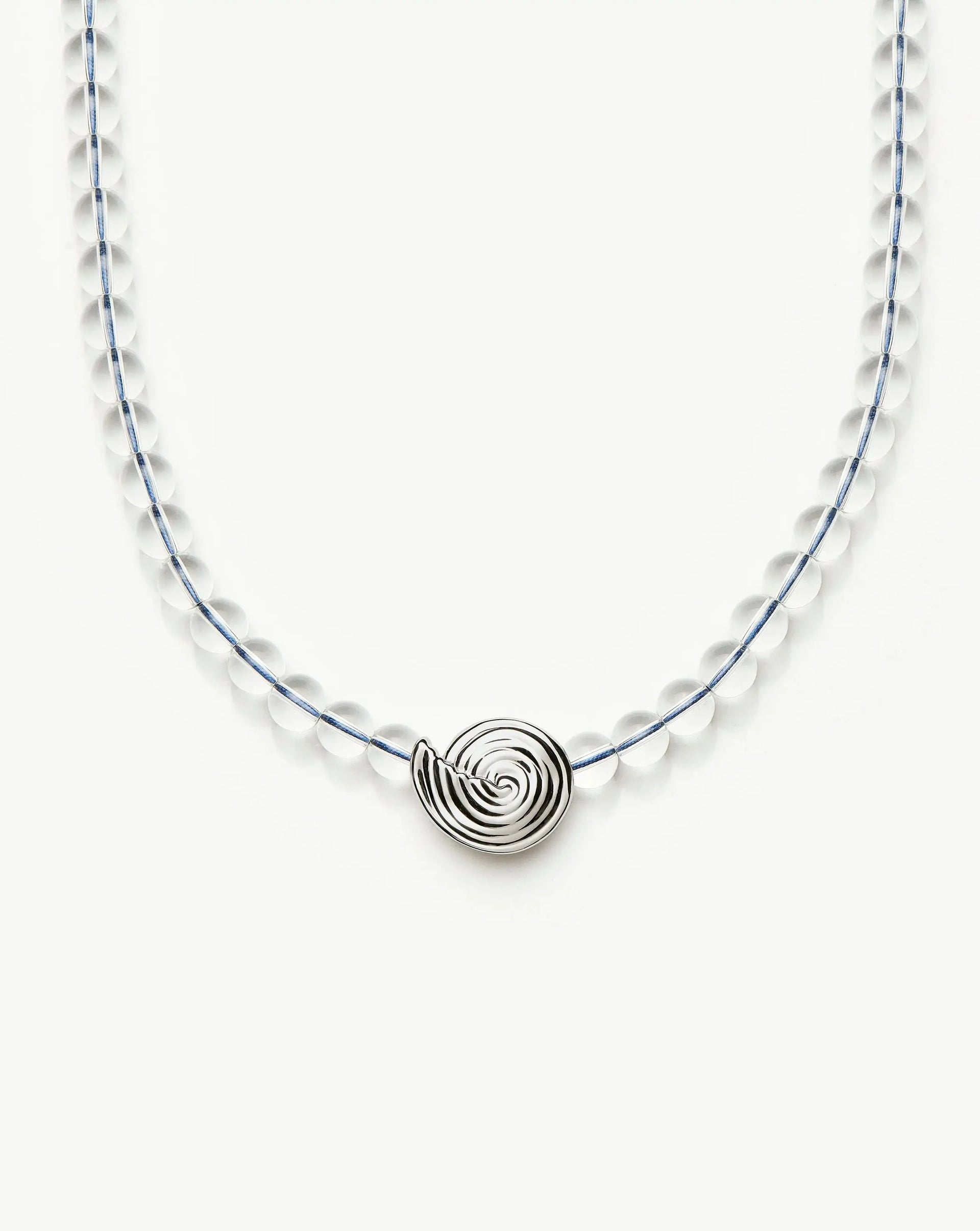 Spirale Edelstein Perlen Anhänger Halskette | Versilberter/klarer Kristallquarz – Versilberter/klarer Kristallquarz