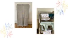 Two pictures of the Joseph Joseph Clothes Airer on a woman&home background