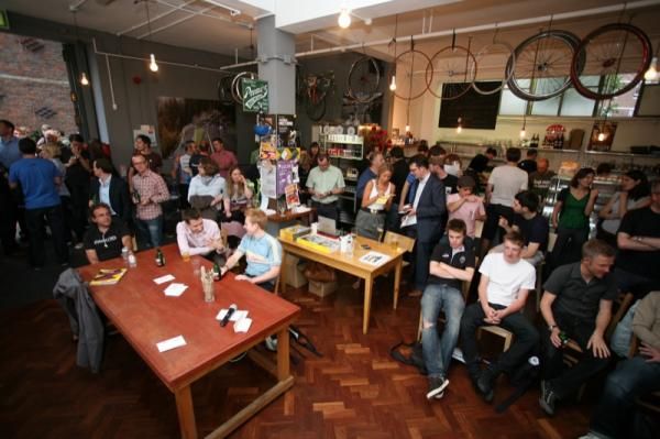 The audience awaits the start of the panel discussion at London's Look Mum No Hands! cafe.