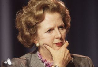 October 1985: British prime minister Margaret Thatcher looking pensive at the Conservative Party Conference in Blackpool.