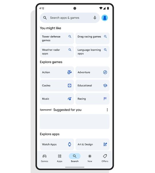 The Play Store gives users an "interest picker" to help filter what their interests may be.