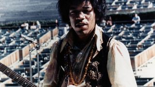 Jimi Hendrix onstage during soundcheck at the Hollywood Bowl, 1967