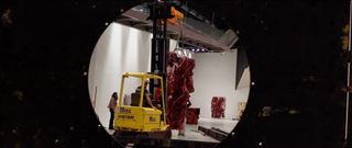 View of Anish Kapoor's 2016 exhibition at the Museo d'Arte Contemporanea Roma being installed