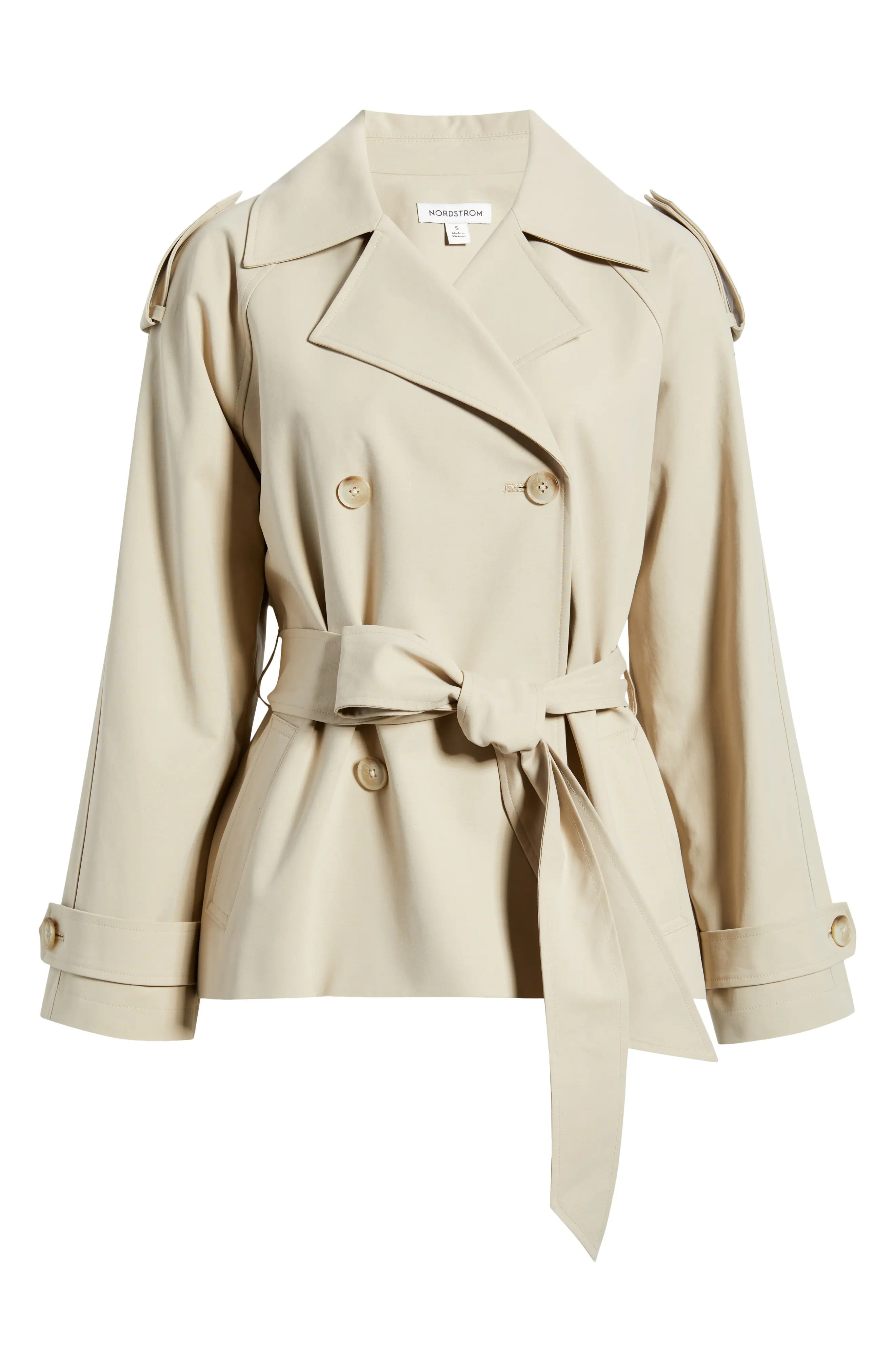 Nordstrom, Belted Stretch Cotton Short Trench Coat