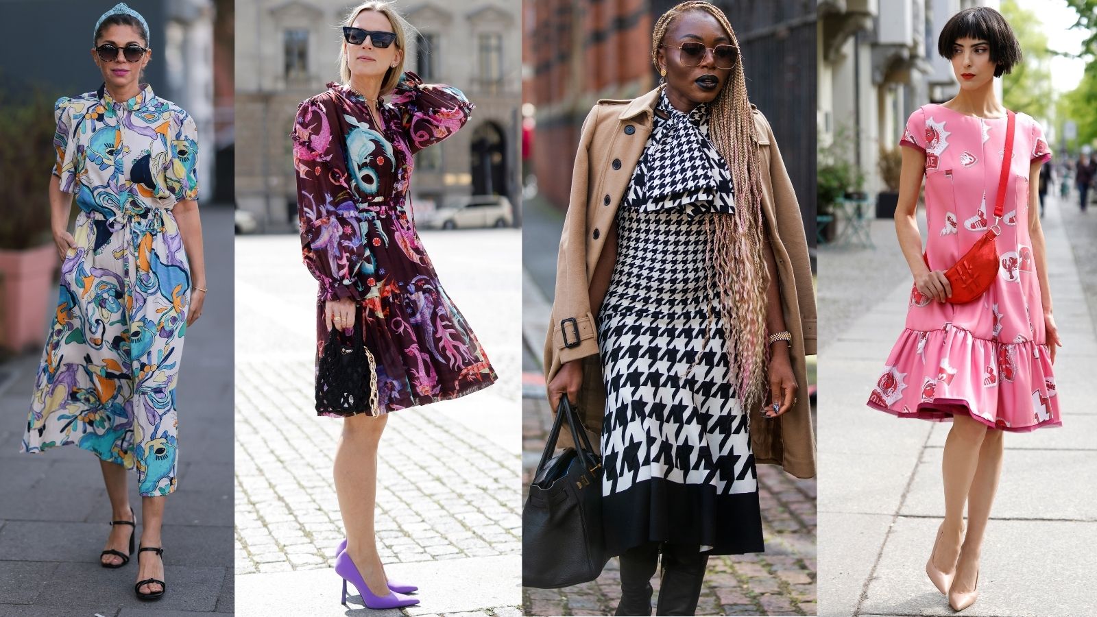 four women in midi dresses