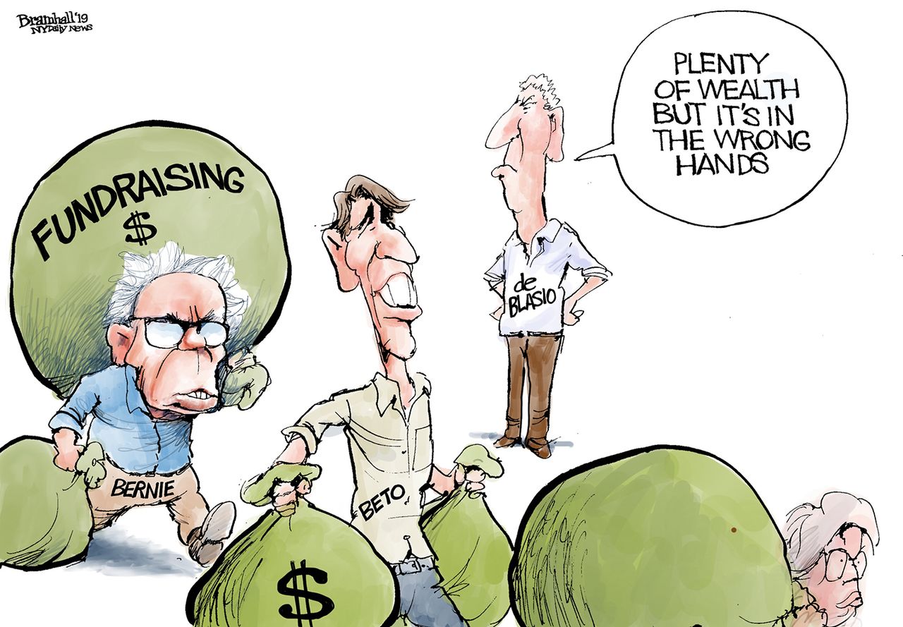 Political Cartoon U.S. Beto ORourke Bernie Sanders campaign donations