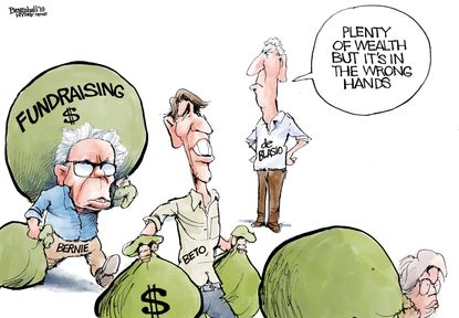 Political Cartoon U.S. Beto ORourke Bernie Sanders campaign donations