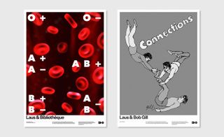 Bibliotheque’s poster uses red blood cells and hand-drawn illustration of three acrobats joined in mid-air