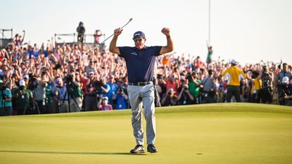 Phil Mickelson celebrates after winning the 2021 PGA Championship