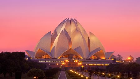 An iconic famous building – the Lotus Temple in New Delhi, India