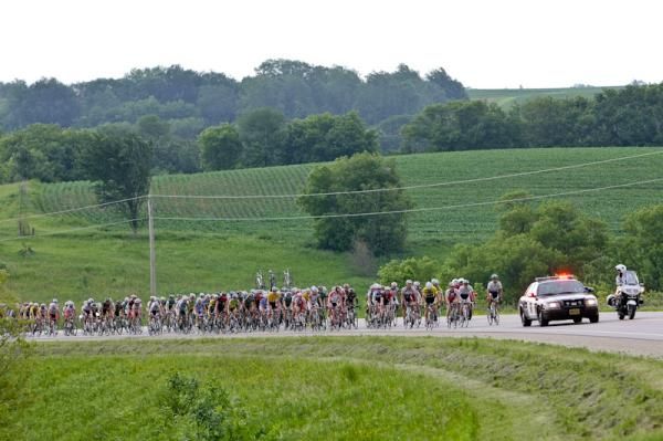 Today's stage turned into a big group ride with police escort.