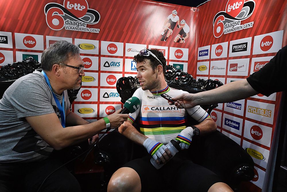 Mark Cavendish talks with the media at Gent Six Day