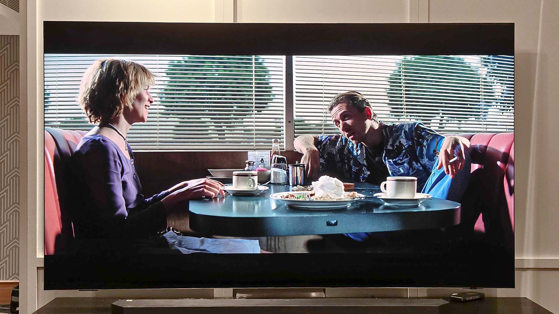 Reservoir Dogs displaying on a Samsung QN990F TV.