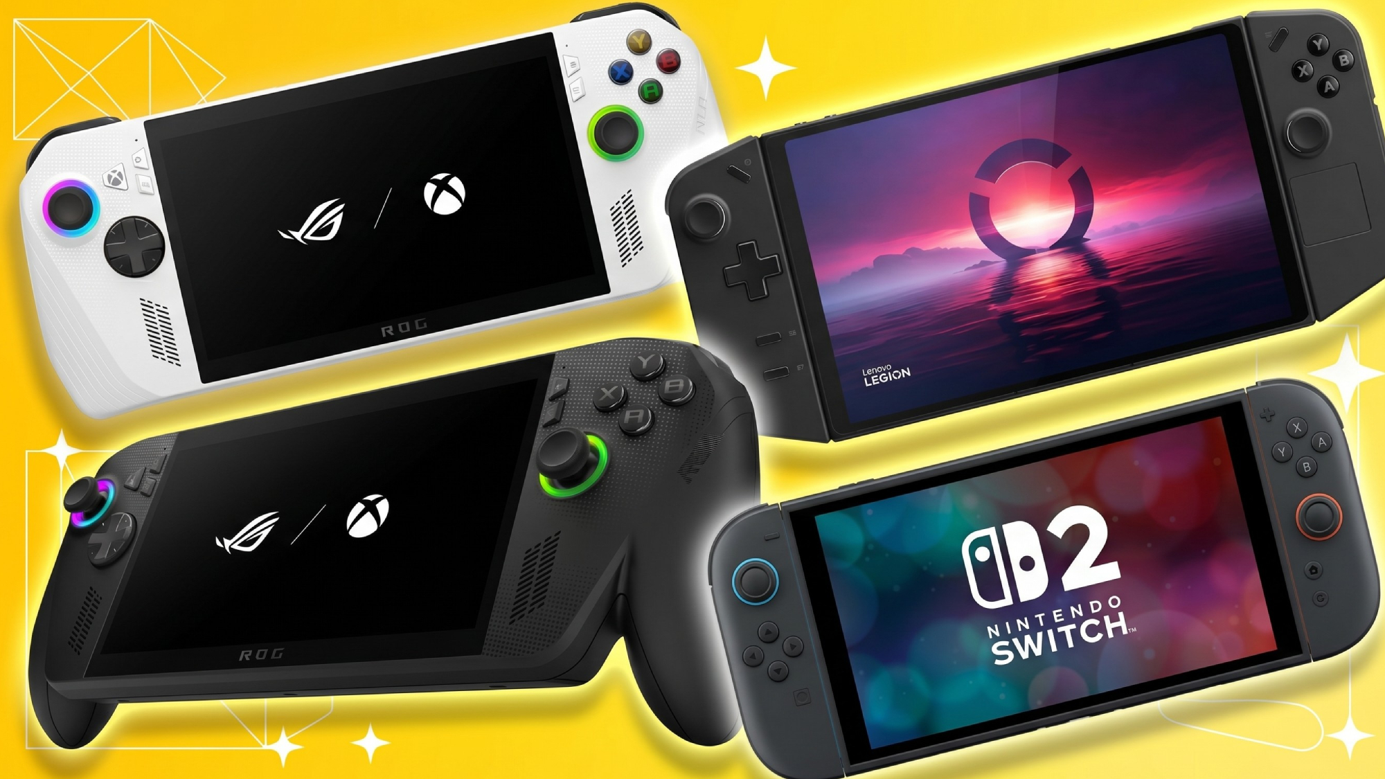 Collage of Steam Deck alternatives from Asus, Lenovo and Nintendo