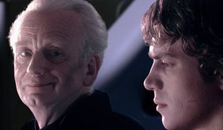 Revenge of the Sith Senator Palpatine smiles at Anakin Skywalker