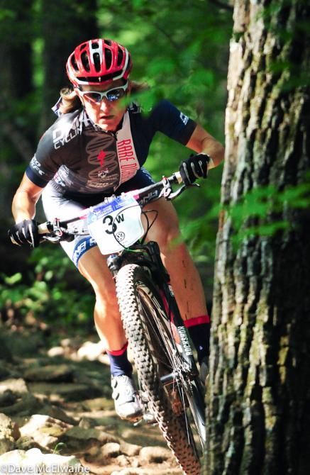 Cheryl Sornson riding through the trees