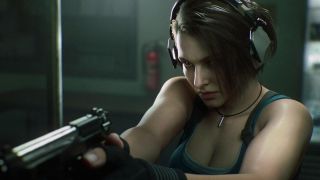 Jill Valentine firing a gun in Resident Evil: Death Island 
